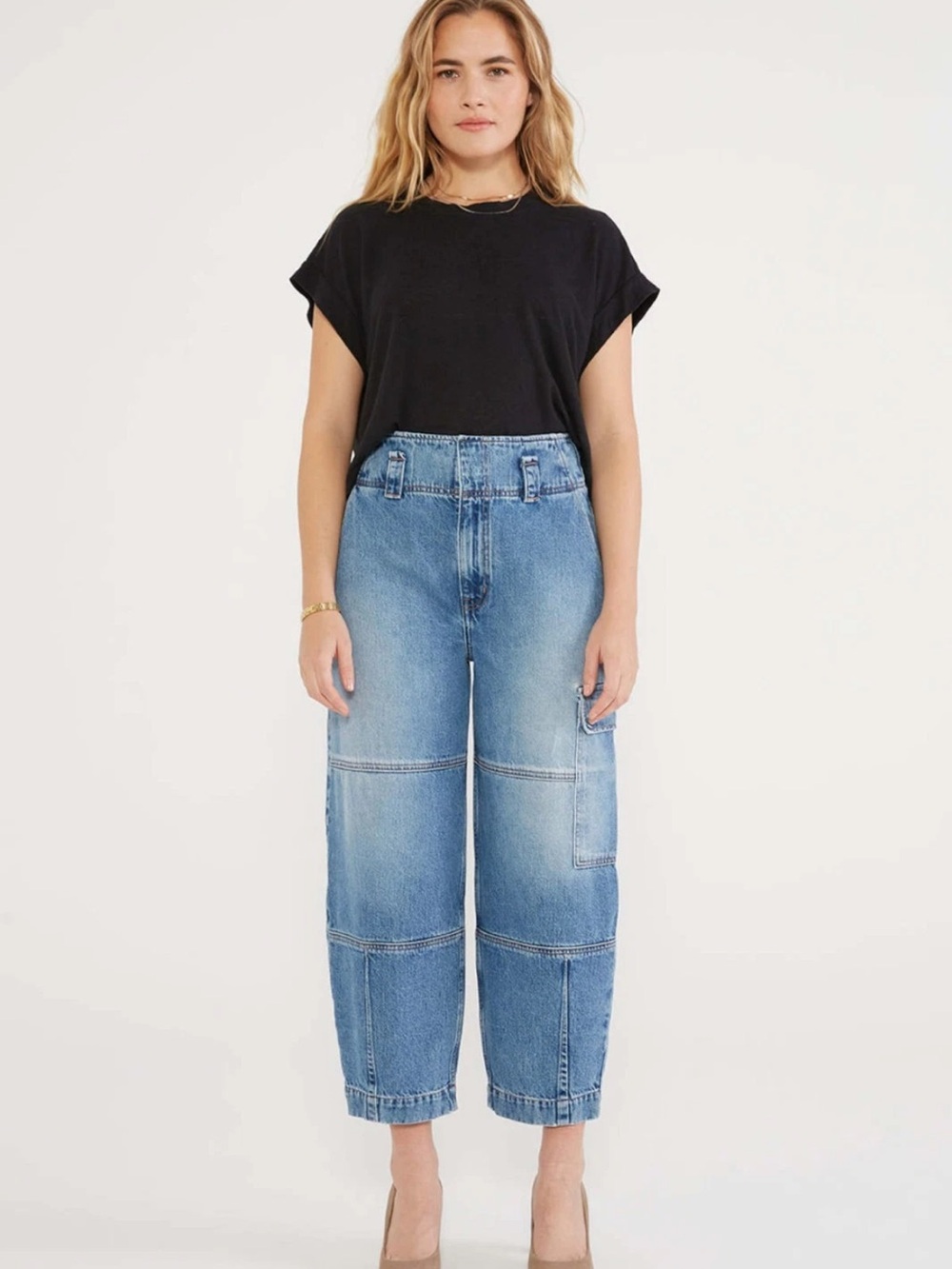ÉTICA Juni Relaxed Cargo Denim Jeans Womens 29 W29 x L25 Light Wash Loose $212